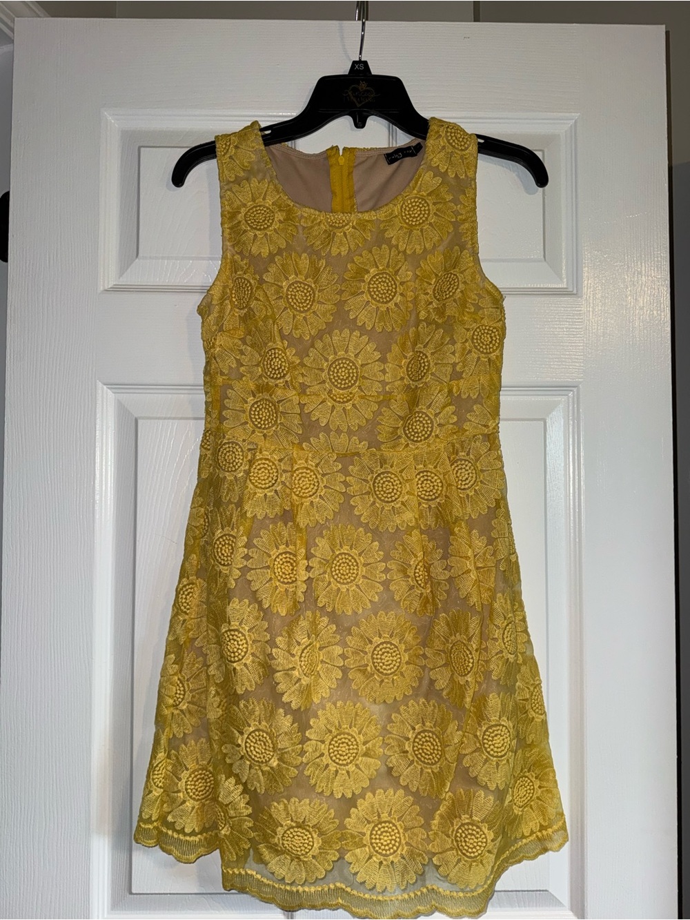 Ruby Rox Yellow Floral Lace Mini Dress